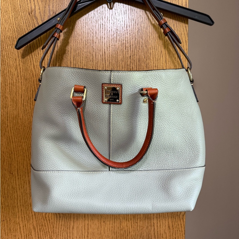 Dooney & Bourke White Leather Shoulder Bag with Brown Straps